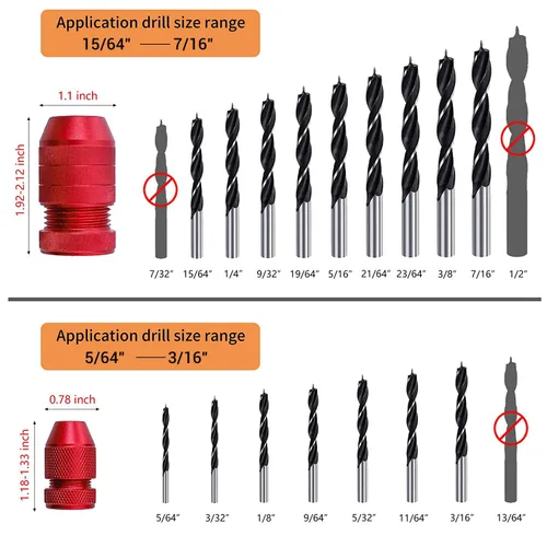 Miniatura 3 de RUITOOL Juego de tope de profundidad para brocas de taladro, tope de taladro ajustable Rango de tamaño de taladro aplicable 5/64"-3/16