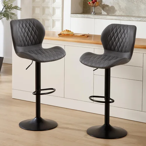 Miniatura 16 de Taburetes de bar modernos, taburetes de bar giratorios con respaldo alto, taburetes de bar de tela ajustables para sillas de isla de cocina