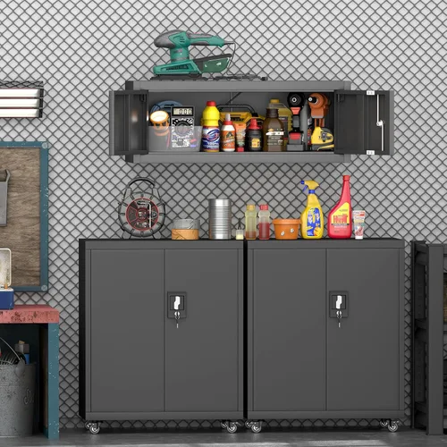 Miniatura 2 de IRONFFICE Locking Cabinet Wall Mounted, Metal Storage Cabinet with Keys, Tool Garage Storage Cabinet with Lockable Doors, Hanging Wall Cabinet for