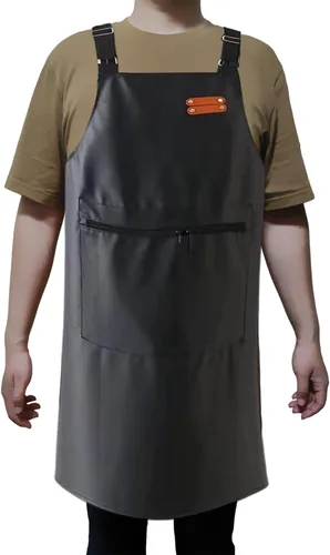 Miniatura 5 de Delantal impermeable,Delantal de cuero para hombres,Delantales de trabajo con un bolsillo grande ajustable para lavar platos delantal de cocina Negro