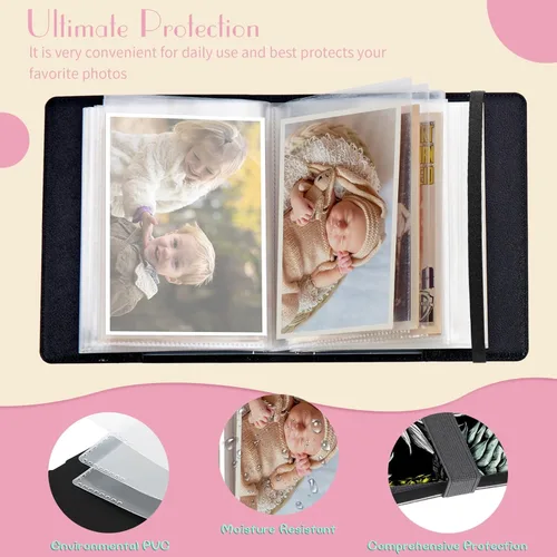 Miniatura 3 de Álbum de fotos de 4 x 6 pulgadas, capacidad para 60 fotos, cubierta de piel sintética, álbum de fotos con banda elástica fuerte, álbum de fotos Piña