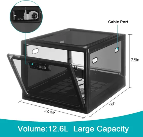 Miniatura 3 de Lalifebuss Cajas de cerradura de combinación para artículos personales, caja de almacenamiento con cerradura para casillero de Negro