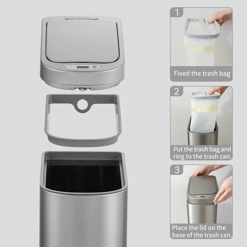Miniatura 6 de Ninestars Cubo de basura automático con sensor de movimiento para baño, 1.8 galones, apertura inteligente, para baño, dormitorio, cocina, oficina