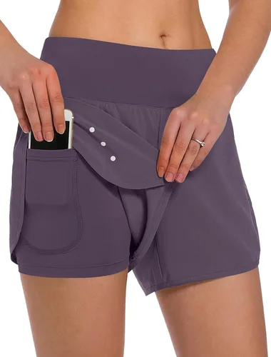 Miniatura 20 de Ksmien - Pantalones cortos de correr 2 en 1 para mujer, ligeros, para entrenamiento, gimnasio, yoga, forro con bolsillos para teléfono