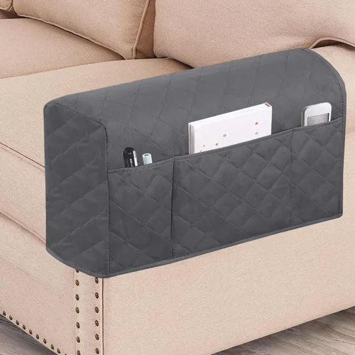 Miniatura 9 de Fundas impermeables para reposabrazos para sillones y sofás, fundas para brazos de sofá para sofá, paquete de 2 con bolsillo lateral, funda Marrón