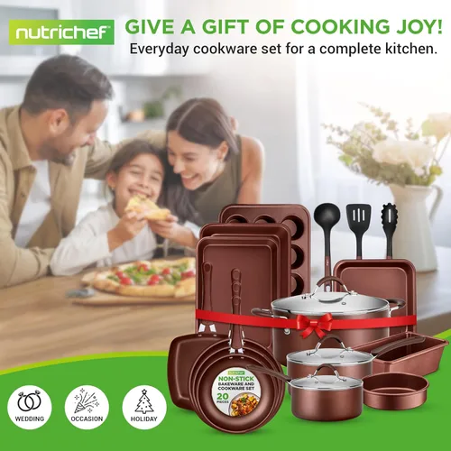 Miniatura 9 de NutriChef Juego de ollas y sartenes de cocina, juego de utensilios de cocina básicos de alta calidad, antiadherentes (juego de 20 piezas)