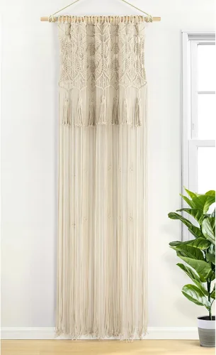Miniatura 2 de Lush Decor Panel Individual de Cortina de Ventana de Algodón con Borlas de Macramé Boho 40" An x 84" L Neutro - Cortinas de Macramé para Ventanas