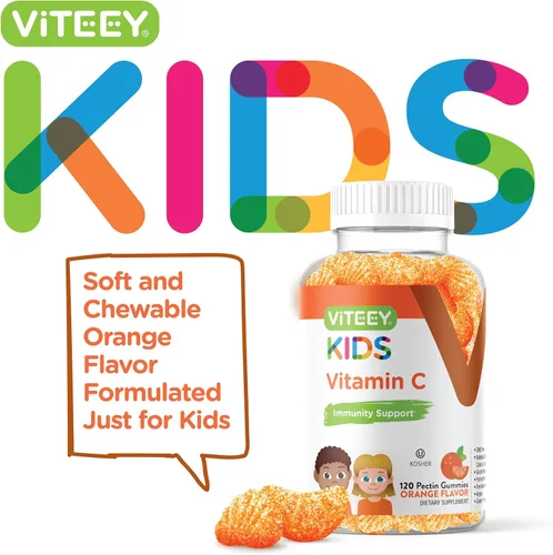 Miniatura 2 de Viteey Gomitas de vitamina C para niños, sabroso sabor a naranja masticable Apoyo inmunológico para niños, niños pequeños y adolescentes – Vegano
