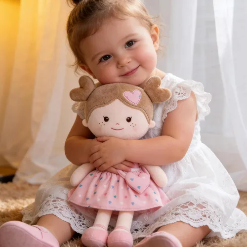 Miniatura 4 de Onetoo First Baby Dolls - Muñeco de trapo de felpa suave para niñas, para dormir, para acurrucarse, con vestido rosa, 14 pulgadas Rosa Amor