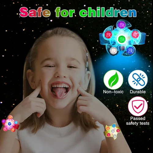 Miniatura 2 de BSTDECOR Paquete de 14 Pulseras Giratorias Fidget con Luz LED, Brillan en la Oscuridad, Recuerdos de Fiesta para Niños de 4-8 y 8-12, Regalos