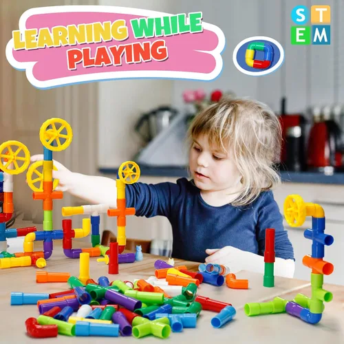 Miniatura 3 de Ggiibro Juguete de Construcción STEM para Niños Pequeños 200 Piezas Juguete de Tubo, Juego Educativo Preescolar para 3+ Años, Bloques