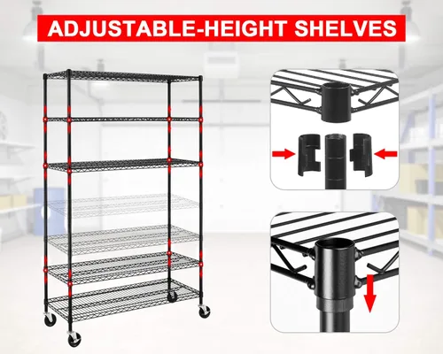 Miniatura 5 de FDW - Estantería metálica : 6 estantes de alambre de acero resistente ajustables, con ruedas, 48 pulgadas (L) x 18 pulgadas (An) x 76 pulgadas (A)