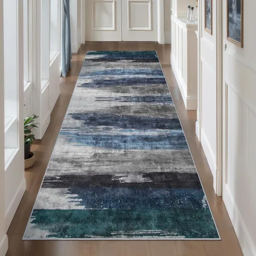 Miniatura 39 de Ciicool Alfombra de pasillo lavable de 2 x 6, alfombra moderna abstracta para pasillo, antideslizante, delgada, ligera, con estampado gris marino