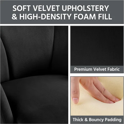 Miniatura 5 de Topeakmart Silla decorativa moderna, estilo floral, de terciopelo, con patas mentales doradas, para sala de estar, dormitorio, oficina en casa, Negro