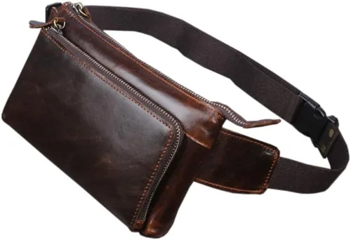 Hebetag - Cangurera de cuero con cremallera para hombres y mujeres para viajar, caminar, correr, guardar teléfonos celulares y carteras), BL237