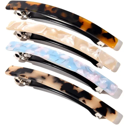 Miniatura 9 de Pinzas automáticas pequeñas de acetato de tortuga para mujer, pasadores de pelo fino, 4 piezas