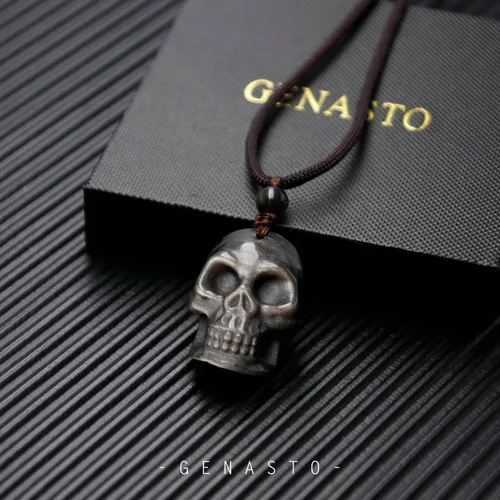 Miniatura 2 de GENASTO Collar de piedra de obsidiana, colgante de cristal curativo, joyería espiritual, piedra natural para felicidad y suerte, Piedra, Ágata