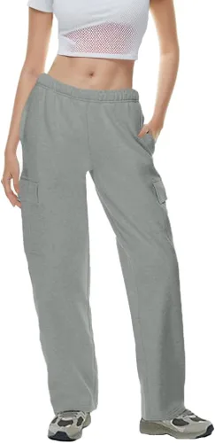 Pantalones deportivos tipo cargo de forro polar para mujer, estilo casual, holgados, pierna ancha, pantalones deportivos con parte inferior abierta