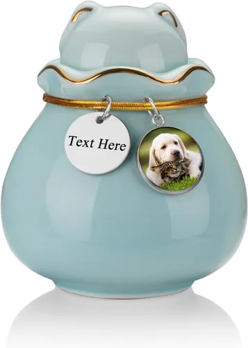 Miniatura 9 de SOITIS Urna conmemorativa para mascotas para cenizas de gato o perro, 3.54 x 3.15 pulgadas, elegante recuerdo de cerámica con tapa en forma de gato