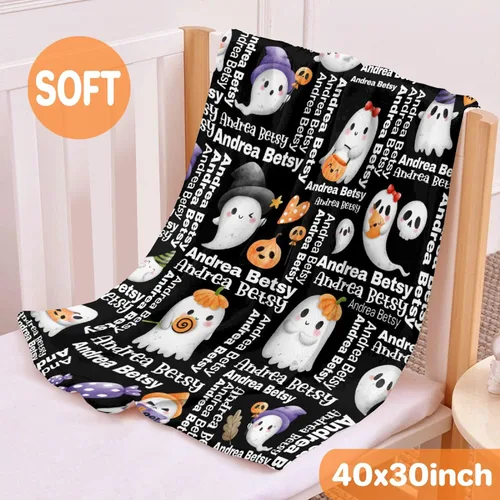 Miniatura 4 de Manta personalizada de fantasmas de Halloween, regalos para niñas, mujeres y niños, manta de forro polar ligera, espeluznante para niños, mantas