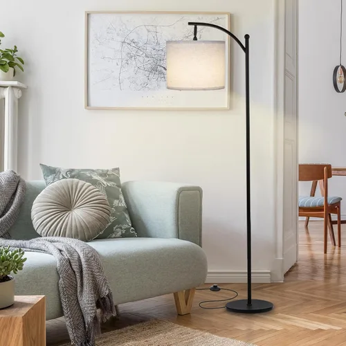 Miniatura 7 de LALISU Lámpara de pie moderna, lámpara de pie ajustable de 3 formas con pantalla de lino, altura ajustable, interruptor de pie, lámpara de lectura
