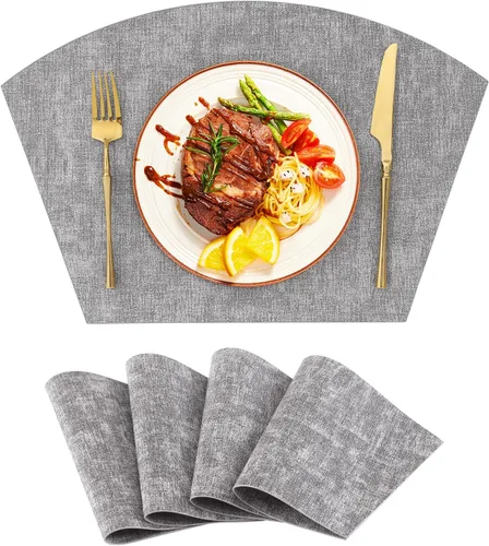 Miniatura 23 de Homaxy Juego de 4 manteles individuales para mesa redonda, lavables en forma de cuña, de piel sintética, lavables, para cocina, cena, para Beige