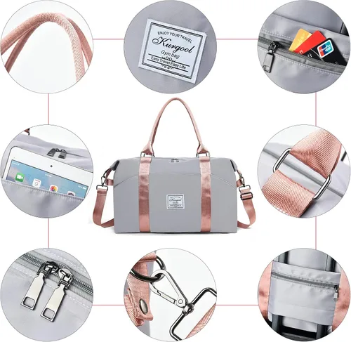 Miniatura 34 de Bolsa de gimnasio con bolsillo húmedo, bolsa de viaje plegable para mujer, bolsa de viaje impermeable para viajes, gimnasio, yoga