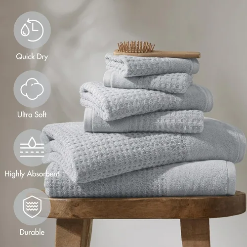 Miniatura 4 de Madison Park Spa Waffle - Juego de toallas de lujo 100 % algodón, tejido de gofre de textura premium, altamente absorbente, secado rápido, ropa