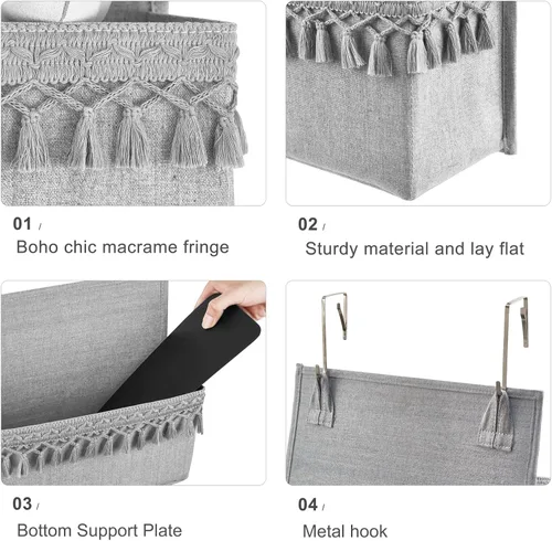 Miniatura 4 de Dahey Organizador bohemio para colgar sobre la puerta, para habitación del bebé, con borlas, decoración para dormitorio, cuarto de bebé, baño, Gris