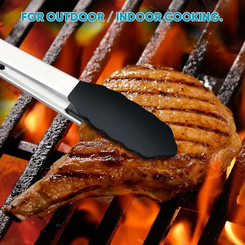 Miniatura 8 de Paquete de 3 pinzas de silicona para cocinar, Maywe Tanso pinzas de cocina de 9 pulgadas con puntas de silicona, pinzas de acero inoxidable