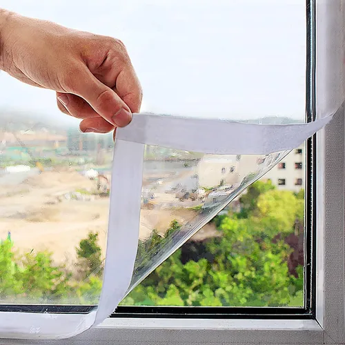 Kit de aislamiento de ventana ajustable 47inX63in (120X160cm) para invierno, mantiene el frío fuera, película transparente cortable de 180㎛ de