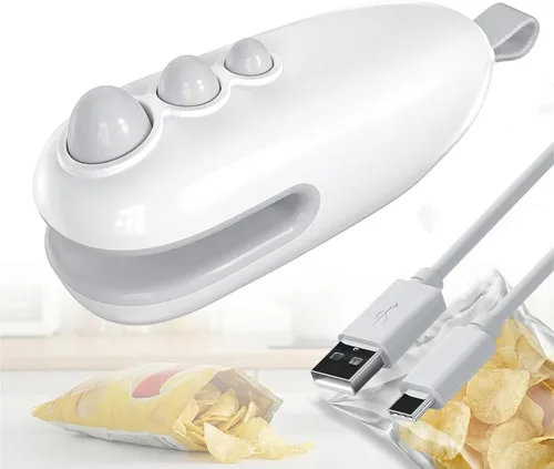 Mini sellador de bolsas - Sellador térmico recargable tipo C 2 en 1 y cortador, sellador portátil de almacenamiento de alimentos al vacío para Blanco