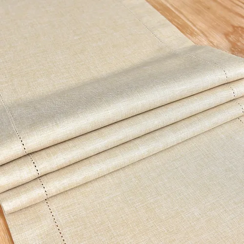 Miniatura 5 de NEWISHER Camino de mesa rústico de lino sintético con borde de vainica, decoración de mesa rectangular beige sólido para comedor, mesa auxiliar