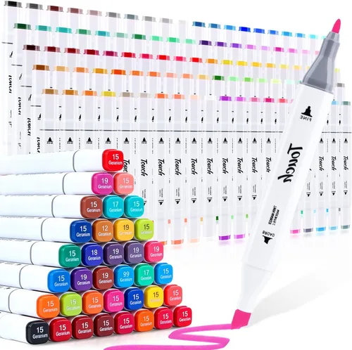 Juego de marcadores de alcohol, 100 colores de doble punta de pincel para dibujo de adultos, bolígrafos de bocetos de colores permanentes a base de