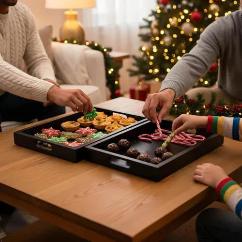 Miniatura 4 de Bandeja rectangular de madera de acacia negra con asas, juego de 2 (15 x 11 pulgadas y 13 x 10 pulgadas), bandeja grande para otomana, desayuno