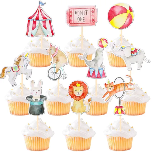 Miniatura 16 de 36 piezas de decoración para cupcakes de animales de la jungla, león, mono, cebra, hipopótamo, jirafa, elefante, temática de bosque, púas