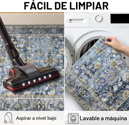 Miniatura 5 de KUTA Alfombras vintage de 2 x 3 pies para entrada, antideslizantes, lavables, tapete para puerta de interior con estampado floral, azul, gris, Azul