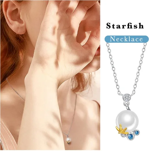 Miniatura 3 de Collar con colgante de perlas blancas grandes, diseño de estrella de mar