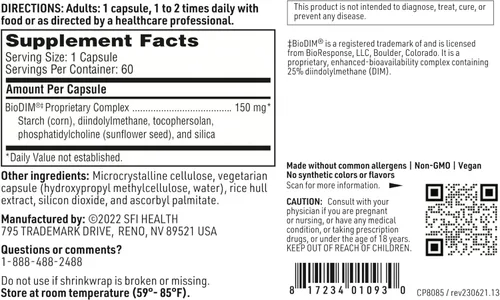 Miniatura 4 de SFI Health Klaire Labs BioDIM - Suplemento de diindolilmetano de 150 mg - Promueve el metabolismo saludable de estrógenos en hombres y mujeres - DIM