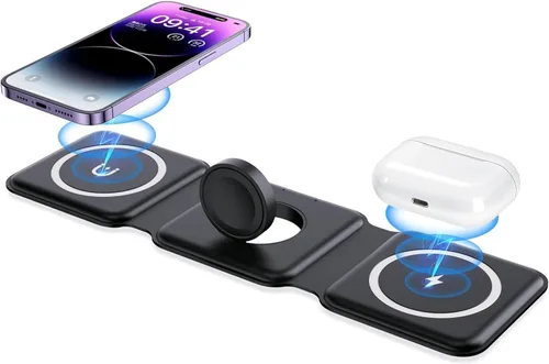Cargador inalámbrico magnético de 15 W, almohadilla de carga plegable de carga rápida compatible con Apple iPhone 16/Pro/Max/Plus, carga rápida