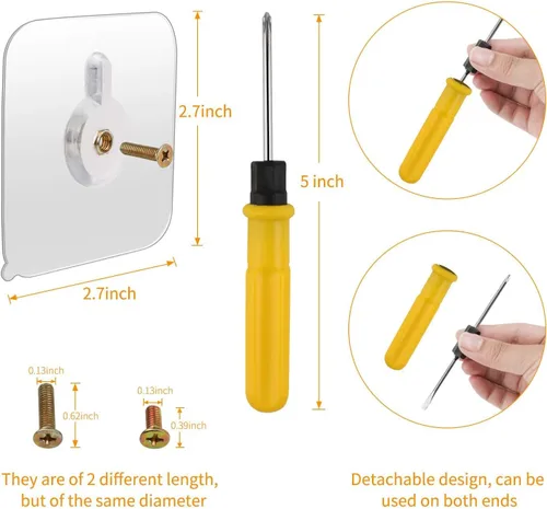 Miniatura 2 de OOTSR Juego de 12 tornillos adhesivos para montaje en pared, clavos colgantes sin rastro, sin perforación, tornillos adhesivos con destornillador