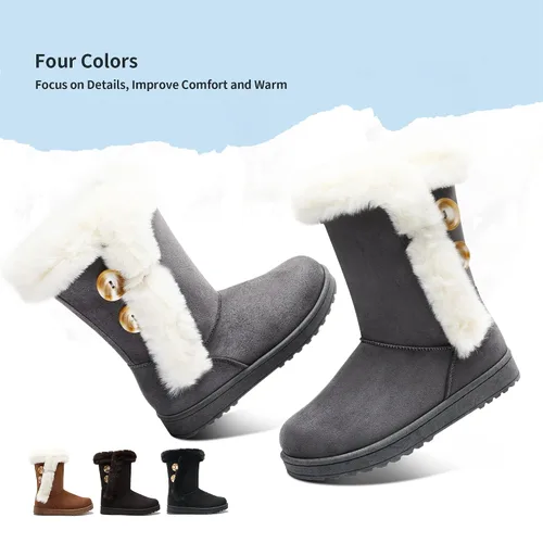 Miniatura 5 de Obtaom Botas de nieve de invierno para mujer, botas cortas de media pantorrilla, botas de moda de resina con botón de resina sintética para mujer