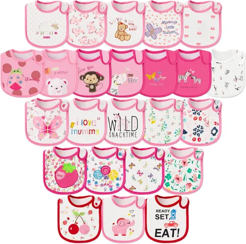 Baberos impermeables de algodón para bebé, 24 unidades, ajustable, con cierre de velcro, para alimentar, dentición, babeo, 6-12 meses Rosado