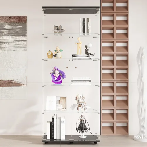 Miniatura 21 de FANYUSHOW Vitrina de cristal con doble puerta y cerradura, estilo de instalación rápida, gabinete Curio de 4 estantes de vidrio templado de 5mm