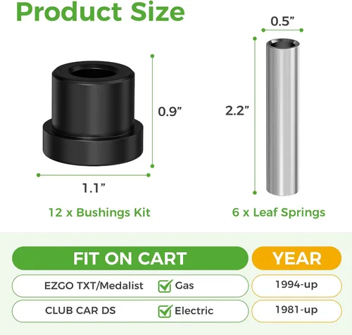 Miniatura 6 de 10L0L Kit de bujes de resorte para carrito de golf, manguito de buje de grilletes traseros para EZGO TXT/Medalist (1994 en adelante) y Club Car DS