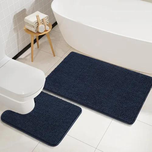 Miniatura 12 de LOCHAS Juegos de Alfombras de Baño de 2 Piezas, Juego de Alfombrillas de Baño Suaves Antideslizantes, Alfombra de Inodoro en Forma de U de 20''x20
