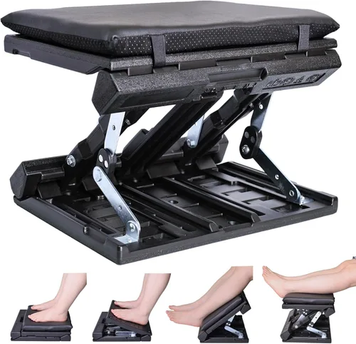 Miniatura 11 de Reposapiés ergonómico para debajo del escritorio en el trabajo, con altura y ángulo ajustables, taburete plegable con almohadilla extraíble cuentas