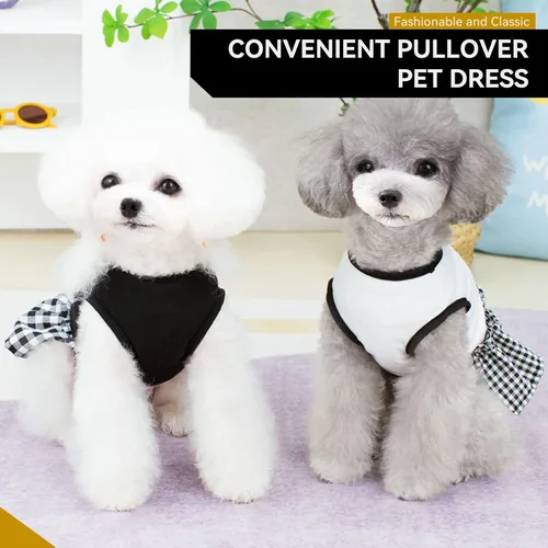 Miniatura 6 de PETCARE Vestido clásico para perros pequeños, vestidos negros a cuadros para perros, suave y lindo vestido de verano para cachorros, camisa Shih Tzu