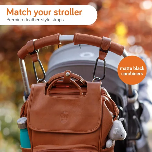 Miniatura 2 de Baby Uma Ganchos para cochecito para bolsas (paquete de 2) – Clips y ganchos estilo cuero para cochecito, accesorios antideslizantes para cochecito