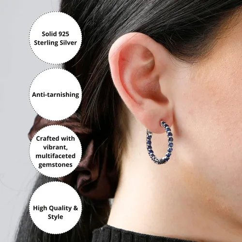 Miniatura 5 de MAX + STONE - Aretes de aro con piedras preciosas para mujer en plata de ley 925 de 1 pulgada de diámetro y piedra natal de 0.118in con poste